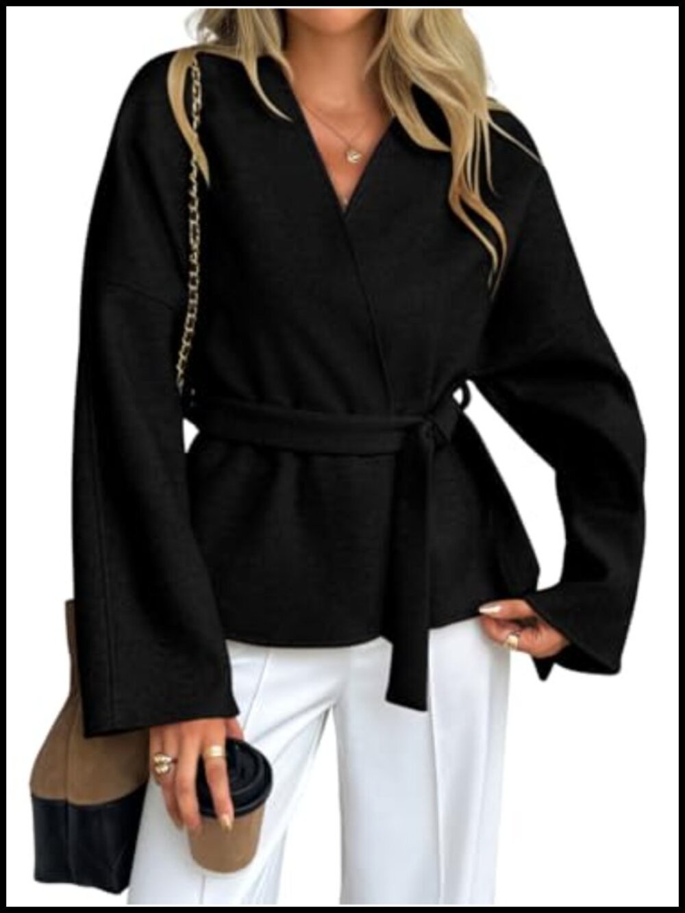 Cropped Pea Coat, Short Wrap Belted Blazer Jacket, Winter Work Office Evening
